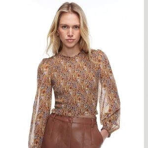 Wilfred Aritzia Tempest Blouse - Sheer Sleeve Floral Top